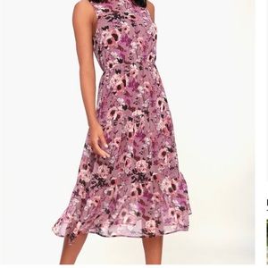 Women’s dress - Lulu’s ‘In My Dreams’ Mauve Floral Print Midi Dress, size L
